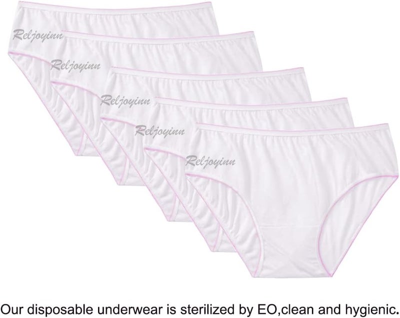 Reljoyinn Women’s 100% Cotton Disposable Underwear Mid waist Panties for Travel Hospital Stays Underpants White(10pack) - Image 4